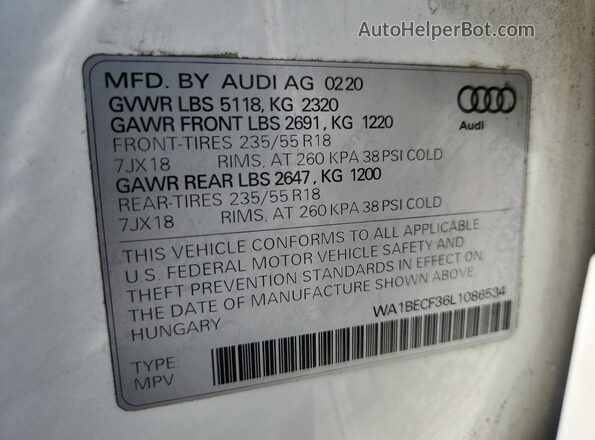 WA1BECF36L1086534 2020 AUDI Q3 White 