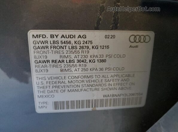 WA1BNAFY2L2067554 2020 AUDI Q5 Gray სალონის 360-გრადუსიანი ხედი