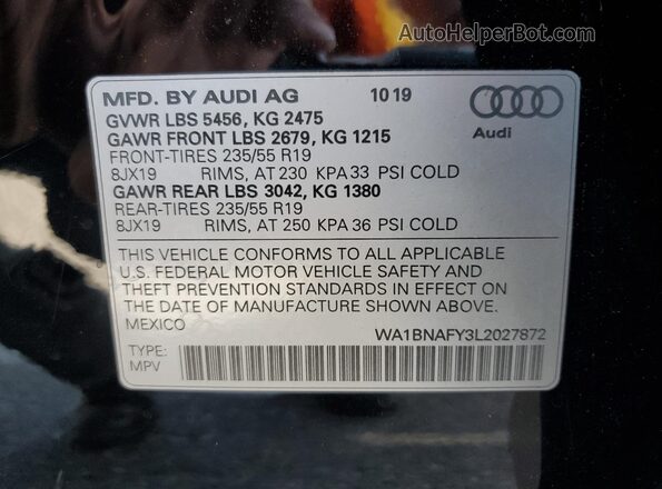 WA1BNAFY3L2027872 2020 AUDI Q5 Black Սալոնի 360 աստիճան տեսք
