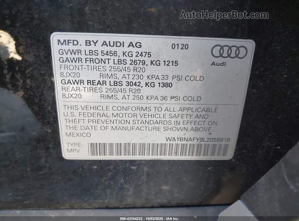 WA1BNAFY9L2058818 2020 AUDI Q5 Black Widok komory silnika
