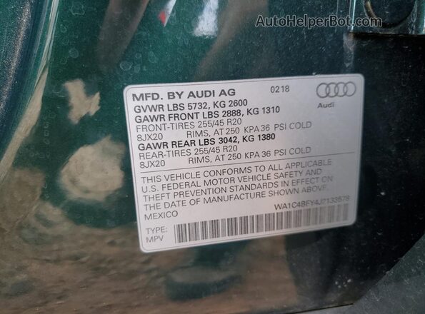 WA1C4BFY4J2133578 2018 AUDI SQ5 Green Vista del compartimento del motor