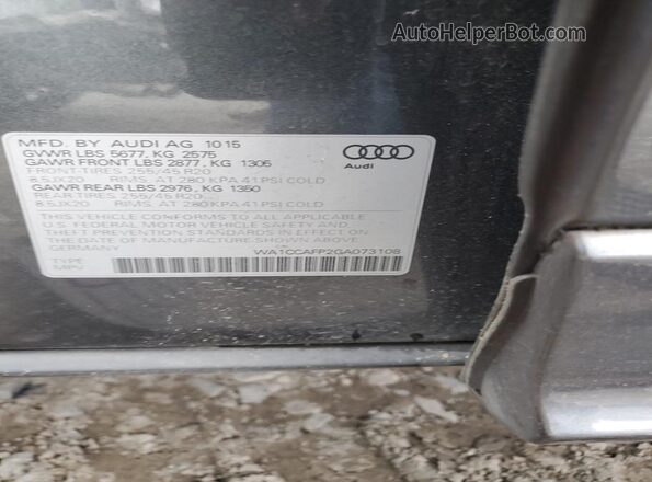 WA1CCAFP2GA073108 2016 AUDI SQ5 Gray Vista del compartimento del motor
