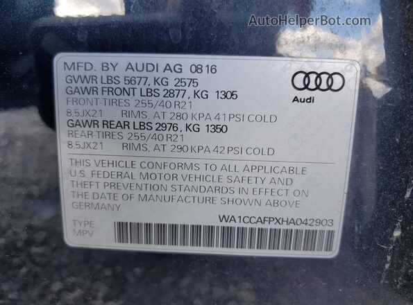 WA1CCAFPXHA042903 2017 AUDI SQ5 Синий Панорамный вид салона 360°
