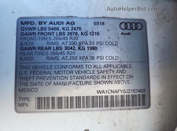WA1CNAFY0J2157402 2018 AUDI Q5 Белый 