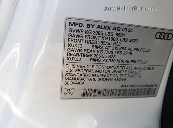 WA1CWBF11SD009075 2025 AUDI SQ8 White Vista de la etiqueta del VIN