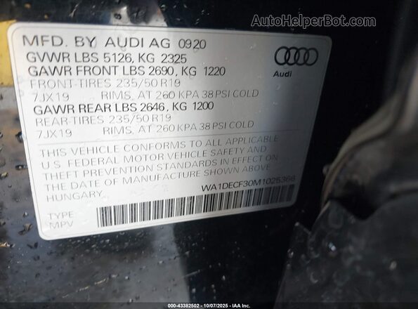 WA1DECF30M1025366 2021 AUDI Q3 Black Вид підкапотного простору