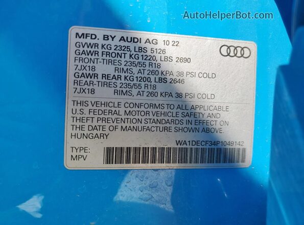 WA1DECF34P1049142 2023 AUDI Q3 Blue Панорамний вид салону 360°