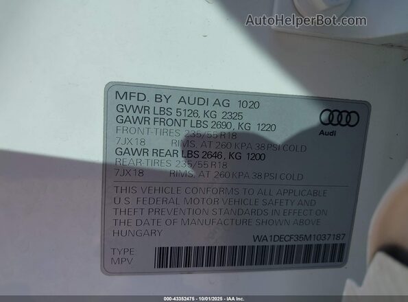 WA1DECF35M1037187 2021 AUDI Q3 White ძრავის განყოფილების ხედი