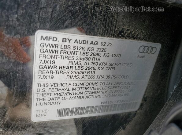 WA1DECF36N1084908 2022 AUDI Q3 Black VIN կոդի պիտակի տեսք