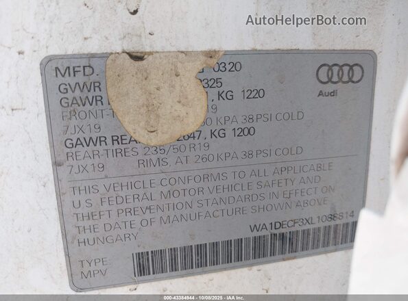 WA1DECF3XL1088814 2020 AUDI Q3 White Շարժիչի բաժամունքի տեսք