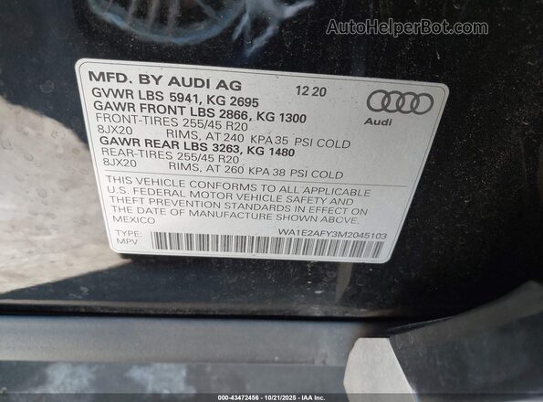 WA1E2AFY3M2045103 2021 AUDI Q5 Black Engine compartment view