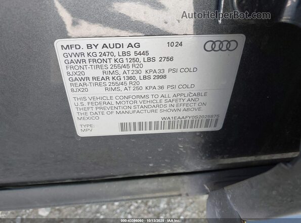 WA1EAAFY0S2025875 2025 AUDI Q5 Gray 