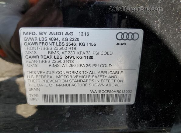WA1ECCFS0HR013002 2017 AUDI Q3 Черный 