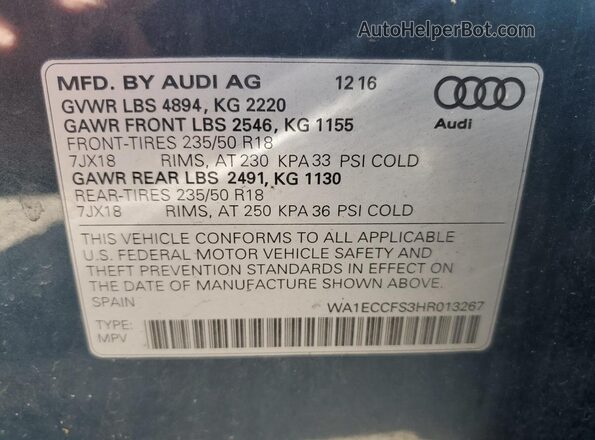 WA1ECCFS3HR013267 2017 AUDI Q3 Blue 