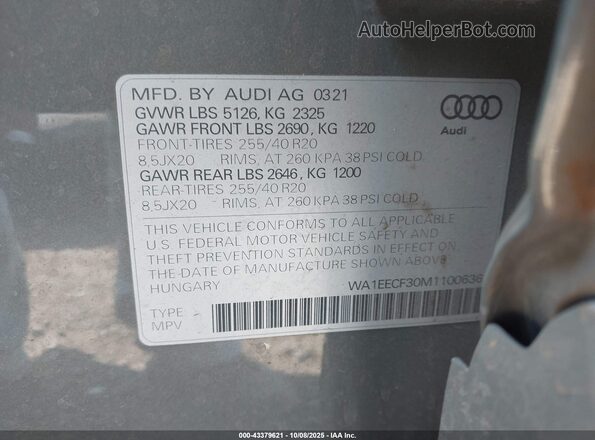 WA1EECF30M1100636 2021 AUDI Q3 Серый 