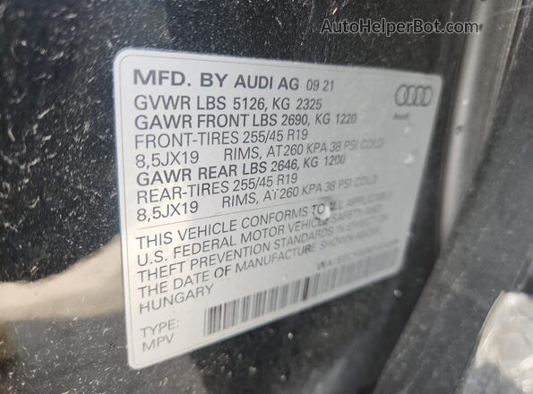 WA1EECF33N1024895 2022 AUDI Q3 Black Vista de la etiqueta del VIN