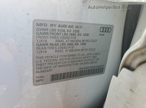 WA1EECF34N1028518 2022 AUDI Q3 Белый Вид наклейки с VIN-кодом