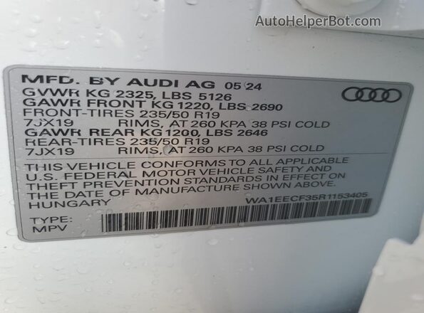 WA1EECF35R1153405 2024 AUDI Q3 White VIN sticker view