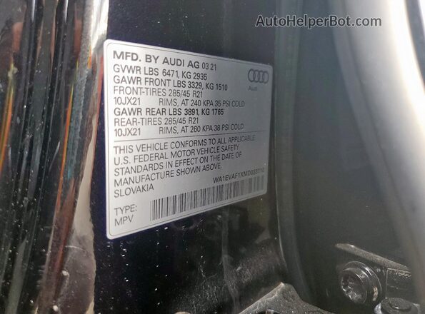 WA1EVAF1XMD033710 2021 AUDI Q8 Черный Панорамный вид салона 360°