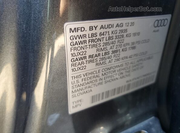 WA1FVAF17MD022121 2021 AUDI Q8 Gray ძრავის განყოფილების ხედი