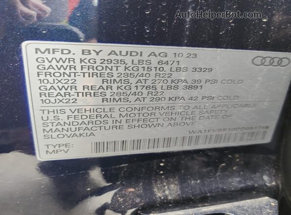 WA1FVBF10PD051745 2023 AUDI Q8 Blue 360 interior view