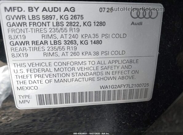 WA1G2AFY7L2100725 2020 AUDI Q5 Black Widok komory silnika