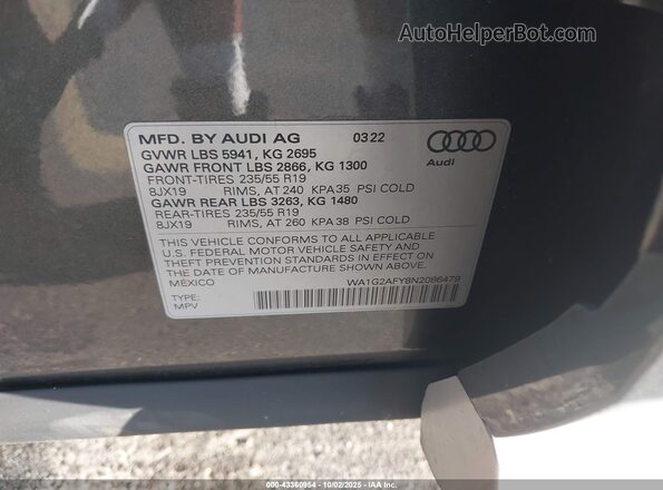 WA1G2AFY8N2086479 2022 AUDI Q5 Серый Вид подкапотного пространства