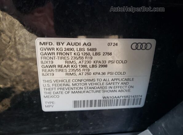 WA1GAAFY5R2143374 2024 AUDI Q5 Black Engine compartment view