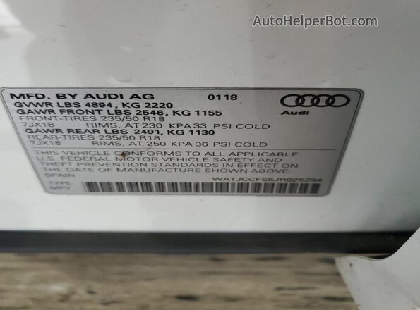 WA1JCCFS5JR025294 2018 AUDI Q3 White 