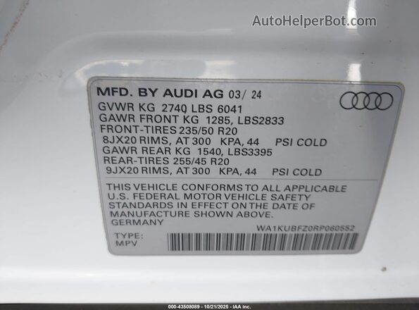 WA1KUBFZ0RP060552 2024 AUDI Q4 Белый Вид подкапотного пространства