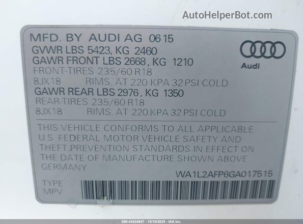 WA1L2AFP6GA017515 2016 AUDI Q5 Белый Вид подкапотного пространства