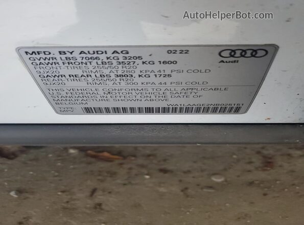 WA1LAAGE2NB025151 2022 AUDI E-TRON White 