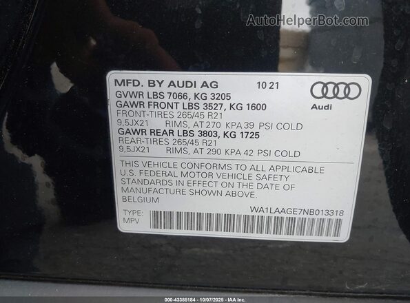 WA1LAAGE7NB013318 2022 AUDI E-TRON Black Շարժիչի բաժամունքի տեսք