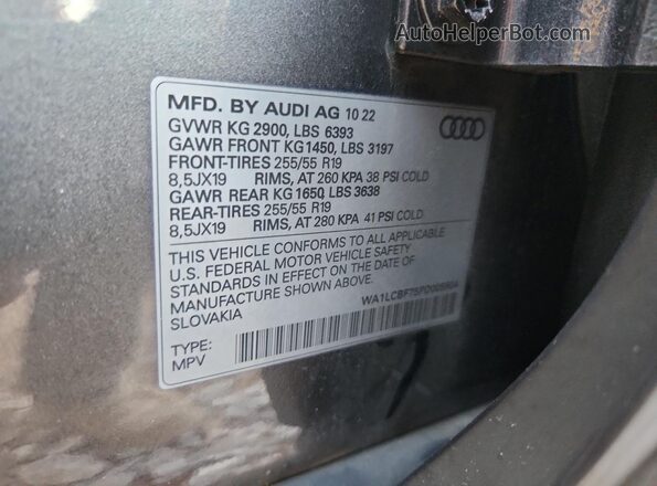 WA1LCBF75PD005504 2023 AUDI Q7 Gray 360 interior view