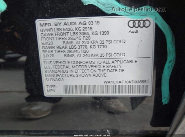 WA1LHAF78KD038551 2019 AUDI Q7 Black Widok komory silnika