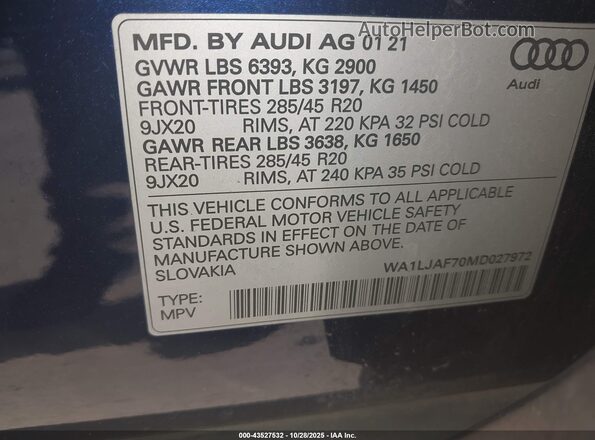 WA1LJAF70MD027972 2021 AUDI Q7 Blue Շարժիչի բաժամունքի տեսք