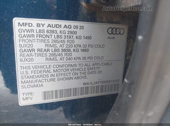 WA1LJAF79MD013147 2021 AUDI Q7 Blue Vista del compartimento del motor