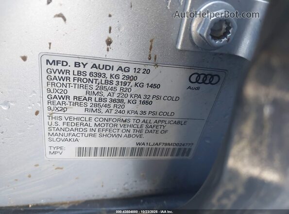 WA1LJAF79MD024777 2021 AUDI Q7 Silver Engine compartment view