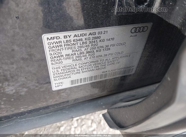 WA1LXAF72MD034534 2021 AUDI Q7 Black ძრავის განყოფილების ხედი