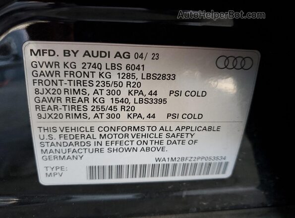 WA1M2BFZ2PP053534 2023 AUDI Q4 Black Вид наклейки з VIN-кодом