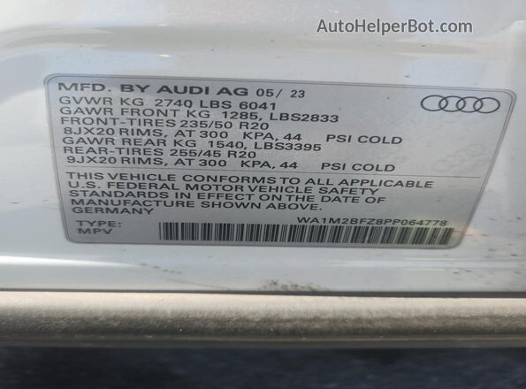 WA1M2BFZ8PP064778 2023 AUDI Q4 White Vista de la etiqueta del VIN