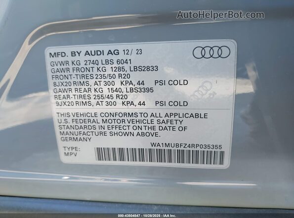 WA1MUBFZ4RP035355 2024 AUDI Q4 Серый Вид подкапотного пространства