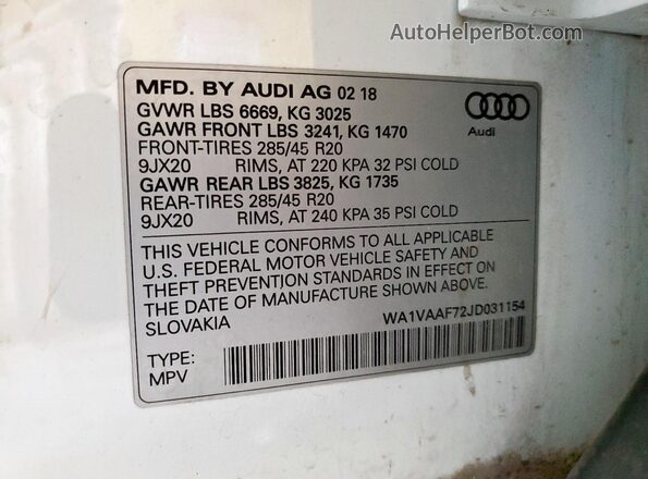 WA1VAAF72JD031154 2018 AUDI Q7 White 