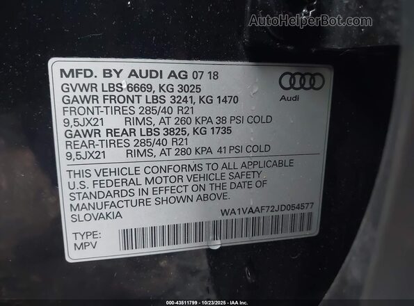 WA1VAAF72JD054577 2018 AUDI Q7 Black 