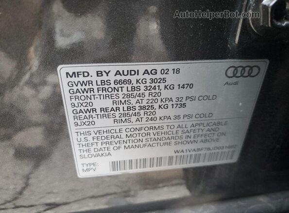 WA1VABF78JD031682 2018 AUDI Q7 Gray VIN sticker view