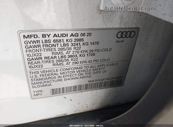 WA1VXAF75LD013037 2020 AUDI Q7 Белый Вид подкапотного пространства