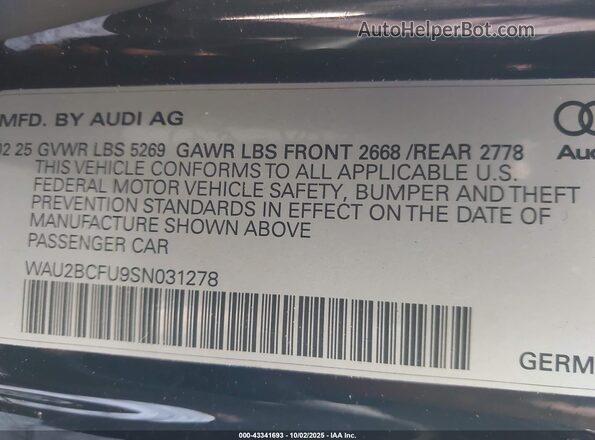 WAU2BCFU9SN031278 2025 AUDI OTHER Black ძრავის განყოფილების ხედი