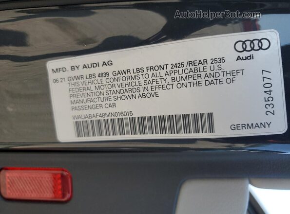 WAUABAF48MN016015 2021 AUDI OTHER Charcoal VIN կոդի պիտակի տեսք