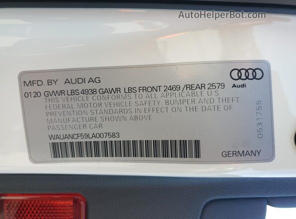 WAUANCF59LA007583 2020 AUDI OTHER White Widok komory silnika
