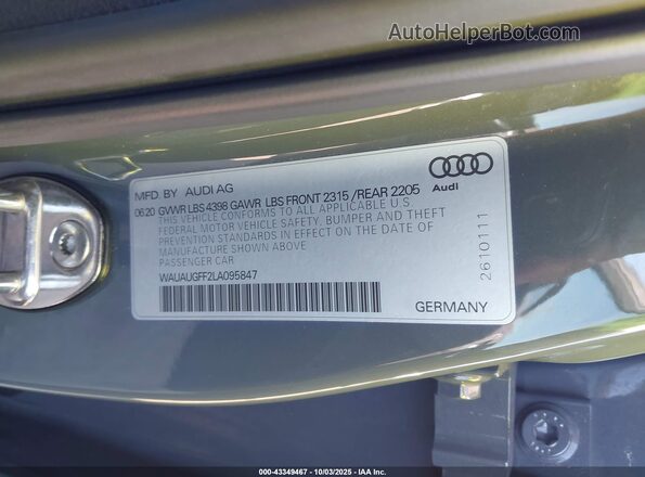 WAUAUGFF2LA095847 2020 AUDI OTHER Gray Շարժիչի բաժամունքի տեսք